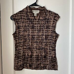 Brown and gold vneck blouse with crinkle detail